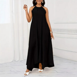 Women’s Solid Colored Sleeveless Crew Neck Long Dress