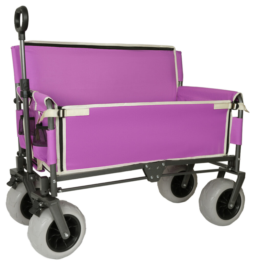 3- In- 1 Heavy- Duty Convertible Folding Wagon Cart With Bench Seat & Storage - 500lbs 180L Capacity Utility Wagon All- Terrain Wheels For Camping Beach Sports Garden Fish Purple
