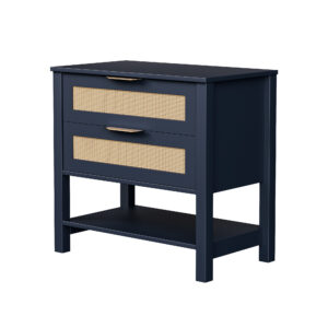 Rattan Nightstand With 2 Drawers And Storage Shelf Boho Bedside Narrow Side Table For Bedroom
