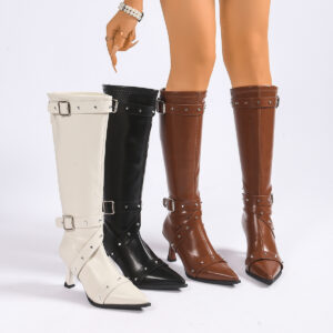 Pointed-toe Stiletto-heel Stretch Slim Boots Long Boots