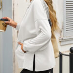Fisoew Women's Hoodies Oversized Sweatshirts Casual Long Sleeve Side Slit Pullover Tops Fall Winter Outfits With Pocket