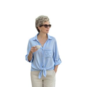 Solid-color Buttoned V-neck Casual Versatile Lace-up Shirt