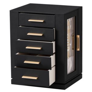 Four Sides With Storage, 5 Drawers That Can Rotate. Black Cabinet Body, Velvet Fabric. Necklace Box.