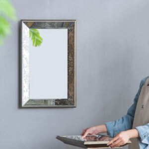 20 X 12 Antique Silver Rectangle Mirror With Floral Accents Mirrored Display Tray Hanging Wall Mirror