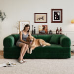 78.8 Compression Sofa,Convertible Floor Sofa Bed-with Pillow Back Support Armrest,Comfy Futon Couch Sleeper Bed,Loveseats Boneless Modular Sectional Sofa,Corduroy Fabric,for Living Room,Bedroom,Green