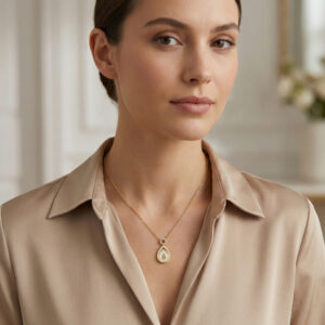 925 Sterling Silver Elegant Pear-Shaped Pendant Necklace with Marquise and Sunburst Baguette Accents