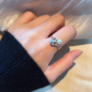 Adjustable Two-Tone Pearl Ring For Women