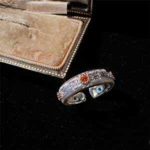 Cold Style Natural Colored Gemstone Ring, Summer Trendy Zircon Open Ring, Niche Light Luxury Couple Matching Bands