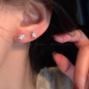 Sparkling Star Charm Hoop Earrings For Women, Dainty CZ Star Mini Huggie Earrings, Cute Trendy Silver Plated Ear Cartilage Jewelry