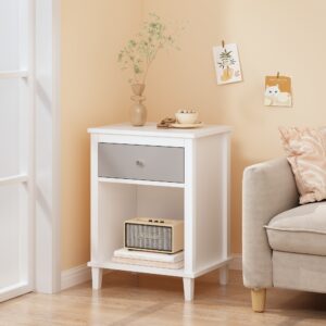 26.77''H Wooden Nightstand With One Drawer One Shelf For Kids, Adults,Gray Silver Handle