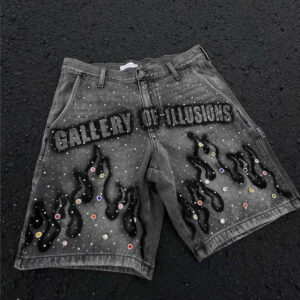 Men's Printed Rhinestone-Embellished Loose Cropped Shorts