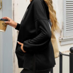 Fisoew Women's Hoodies Oversized Sweatshirts Casual Long Sleeve Side Slit Pullover Tops Fall Winter Outfits With Pocket