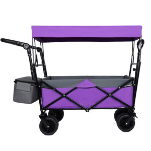 With Push Handle 480Lbs Collapsible Wagon With Canopy Wagon Cart With 7 All- Terrain Wheels Lightweight Foldable Wagon Large Capacity For Camping Shopping Sports And Garden Use Purple