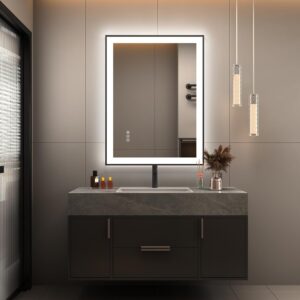 LED Bathroom Mirror 28 X 20 Inches With Front And Backlit,Anti-Fog,3 Colors And Dimmable Light,Tempered Glass