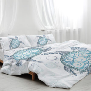 Sea Turtle Bedding Aqua Teal Blue Duvet Cover Sets Beach Turtle Bed Sets For Girls Women Ocean 3 Piece Turtle Themed Comforter Cover With 2 Pillowcases