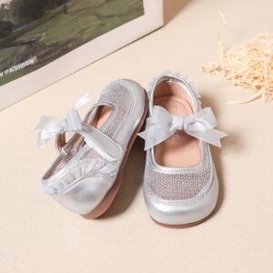 Girls' Fashion Mesh Soft Sole Anti Slip Lace Bow Low Top Princess Single Shoe