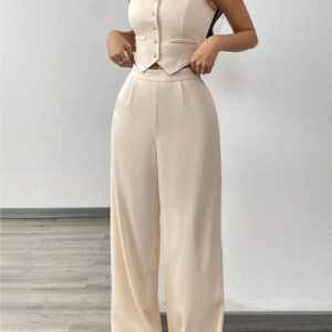 Tight-fitting Tank Top Set With High-waisted Wide-leg Womens Casual Trousers