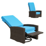 Outdoor Wicker Swivel Recliner Chair, Lifting Footrest, 360Rotating Basic, Water-resistant Cushions, Sky Blue