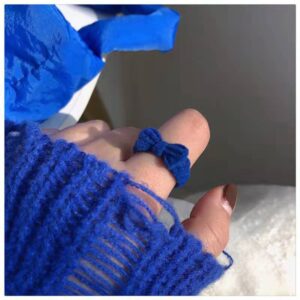 Vintage Burgundy Flocked Bow Open Ring, Sweet Girl Aesthetic Niche Design Adjustable Finger Ring