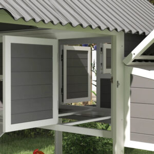 Wooden Chicken Coop With Run, 2 Nesting Boxes, 2 Roosting Bars, Ramp & Tray, Poultry Cage For 6-8 Chickens, Gray