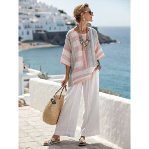 Fashionable Loose Crew-Neck Printed Short-Sleeve Shirt And Pants Set