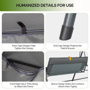 68X43X60 Inch Dark Gray KD Style With Cushion Canopy Iron Oxford Fabric 250kg Iron Swing Set