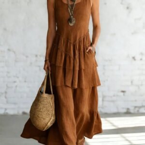 Cotton-linen Loose-fit Maxi Dress With A Sleeveless Design