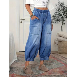 High-waiste Retro-style Denim Capri Pants