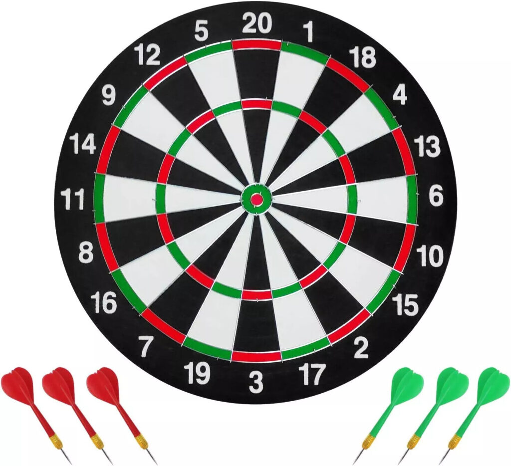 FULL SIZE 17in DARTBOARD SET 6 DARTS FAMILY DART GAME BOARD ADULTS KIDS XMAS