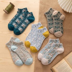 5pairs Retro Three-dimensional Relief Socks For Children, New Shallow Mouth Cute Short Socks For Spring And Summer Women