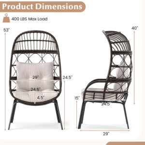 Patio Wicker Egg Chair Outdoor Rattan Lounge Basket With Seat And Back Cushions Support Up To 400 Lbs,for Backyard, Poolside, Indoor Places And So On