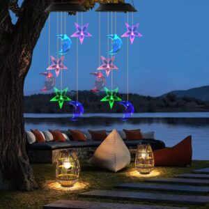 1Pc 2Pc Quantity Options Solar Moon And Star Wind Chime 7 Color Changing Wind Chime For Outside IPX4 Waterproof Outdoor Garden Yard Decor