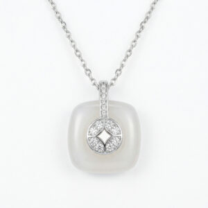 925 Sterling Silver Elegant Square Frosted Gemstone Pendant Necklace with Pavé CZ Accents and Silver Chain