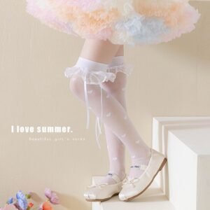 Children's Lace Long Tube Socks, Summer Thin Silk Stockings, Lace Heart, Western-style Girl Over The Knee