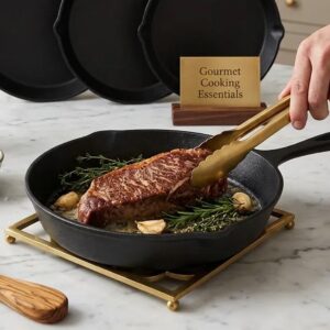 3pcs Pre-Seasoned Cast Iron Skillet Grill Pan With Handle For Grill, BBQ,Kitchen And Camping Cookware