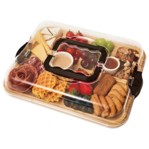 Bamboo Cheese Tray Dessert Tray Fruit Plate With Acrylic Transparent Lid