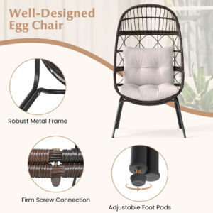 Patio Wicker Egg Chair Outdoor Rattan Lounge Basket With Seat And Back Cushions Support Up To 400 Lbs,for Backyard, Poolside, Indoor Places And So On