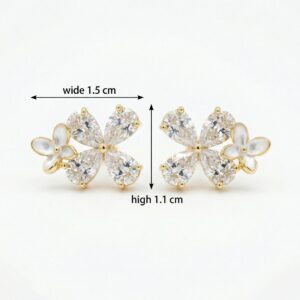 925 Sterling Silver Elegant Butterfly Blossom Stud Earrings with Pear Cut Crystals and Mother of Pearl Accents
