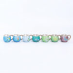 925 Sterling Silver Seven Colorful Hand-Painted Miniature Teacups with Silver Trim - Handicraft