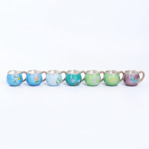 925 Sterling Silver Seven Colorful Hand-Painted Miniature Teacups with Silver Trim – Handicraft