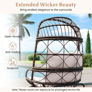 Patio Wicker Egg Chair Outdoor Rattan Lounge Basket With Seat And Back Cushions Support Up To 400 Lbs,for Backyard, Poolside, Indoor Places And So On