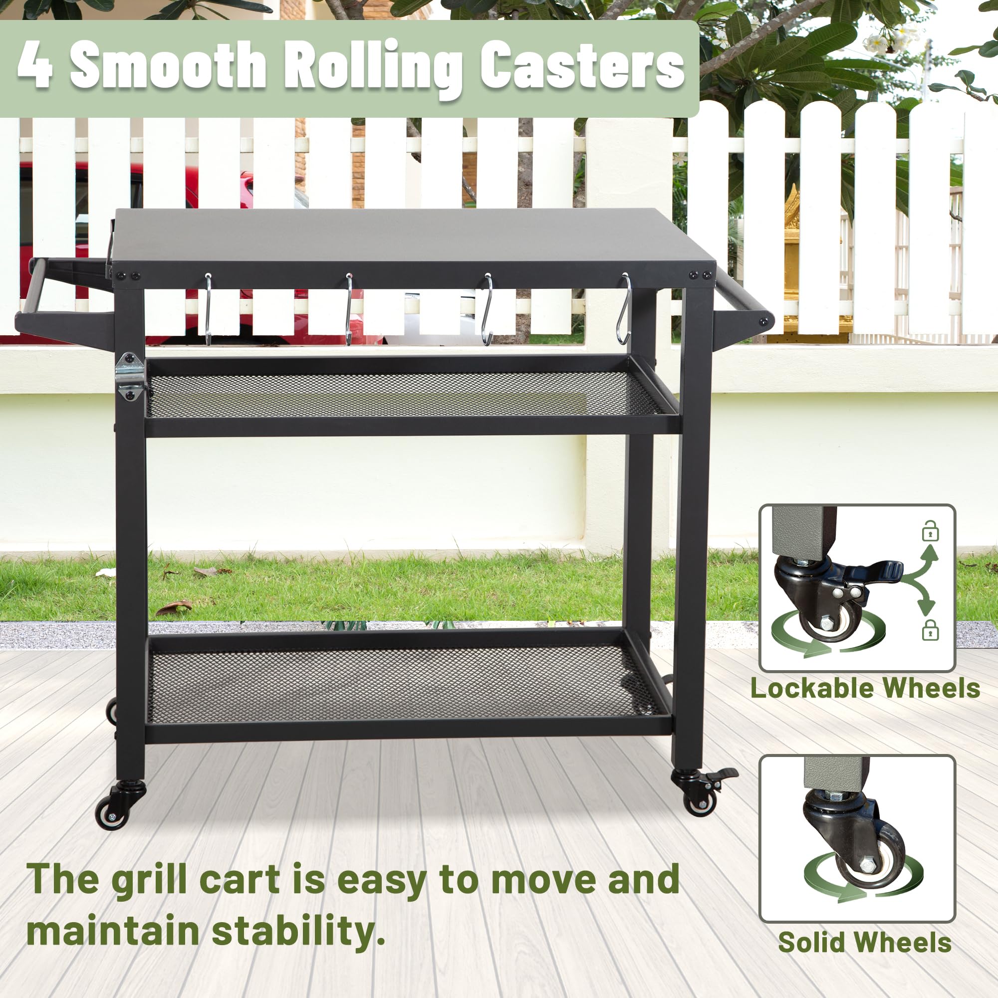 3-Shelf Outdoor Grill Table, Grill Cart Outdoor With Wheels, Pizza Oven Table And Food Prep Table, Blackstone Table With Propane Tank Hook, Grill Stand For Blackstone Griddle For Outside BBQ - Image 4