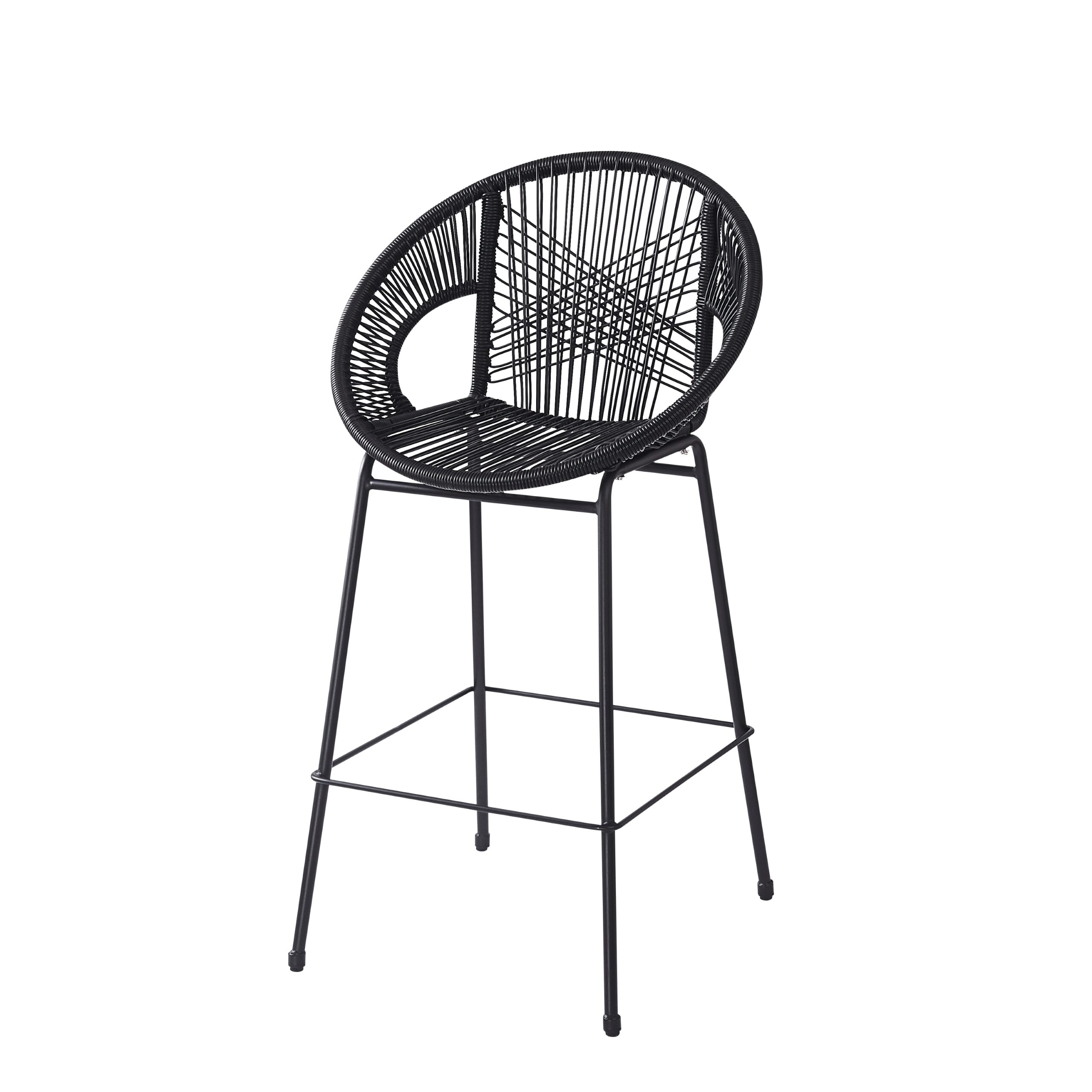 Ferrara Outdoor Patio Black Faux Wicker Barstool Set Of 2 - Image 3
