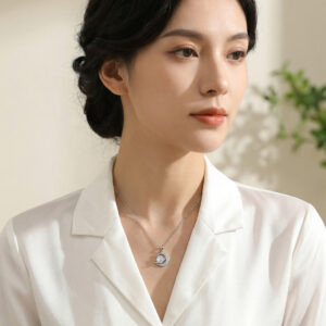 925 Sterling Silver Elegant Celestial Silver Crescent Moon and Sparkling Planet Pendant Necklace