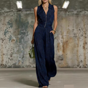 Printed Zip-up Sleeveless Jumpsuit