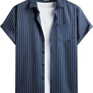 Striped And Solid-color Short-sleeve Shirt-cardigan
