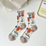 Mixed Color Summer Midsole Socks, Flower Transparent Crystal Glass Fiber Women's Socks