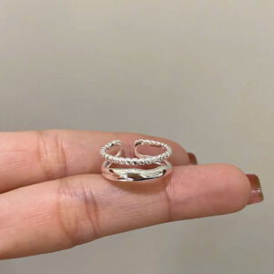 S925 Sterling Silver Double Layer Chain Ring For Women, Korean Minimalist Elegant Style, Fashionable & Versatile Niche Open Design Index Finger Ring