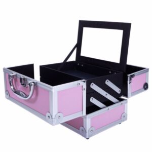 Portable Top-opening With Mirror, Aluminum Alloy, Pink, Makeup Box, SM-2176