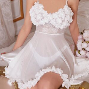 Deep V-neck Bow-tie Side-slit Figure-hugging Slip Nightgown